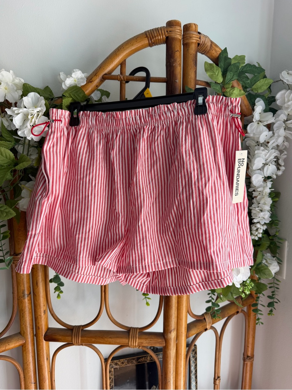 No Boundaries Red and White Striped Elastic Waist Shorts